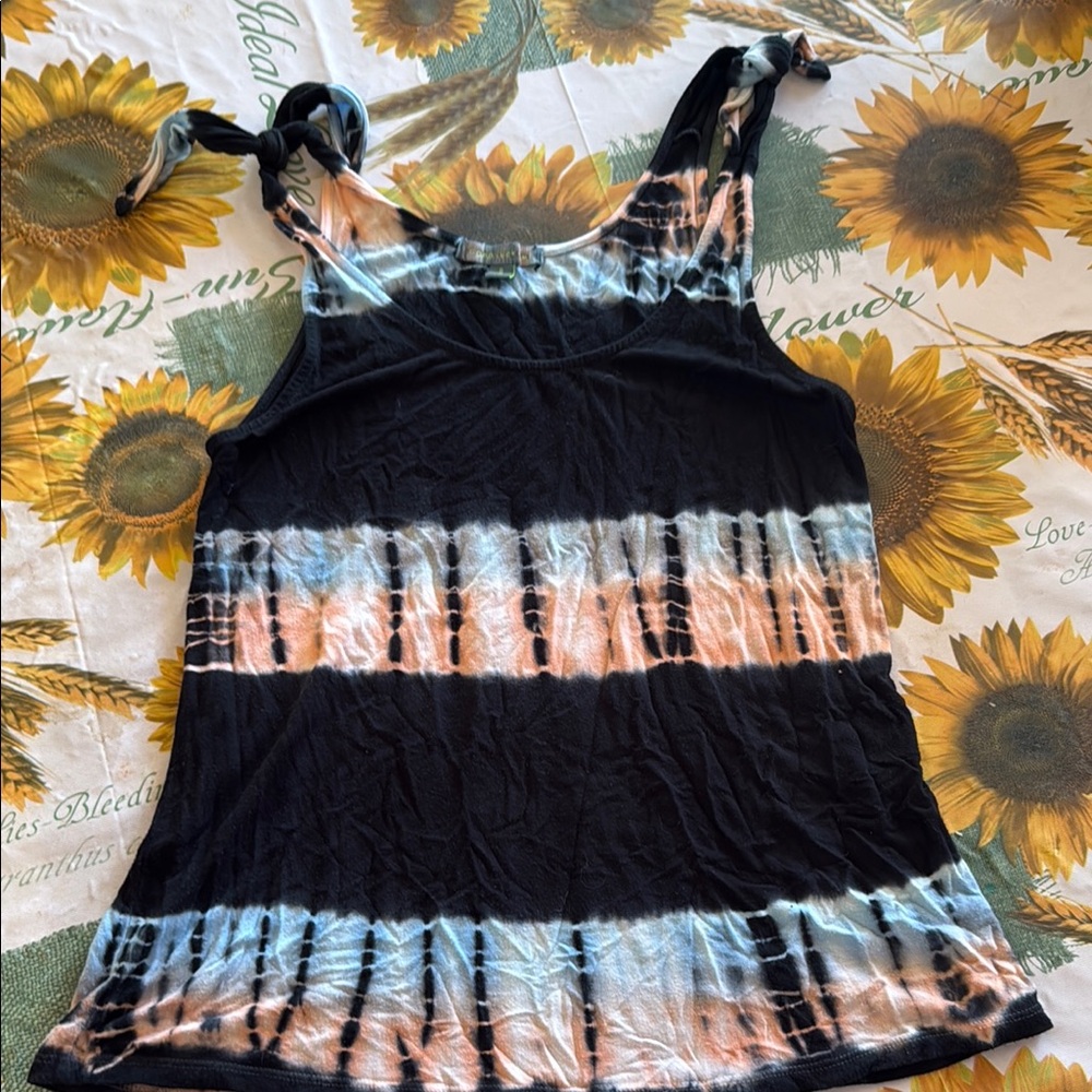 Good Luck Gem Black and Orange Sleeveless Tie Tank Top